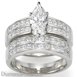 Bridal rings set, 2 carat princess sides