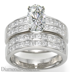 Bridal rings set, 2 carat princess sides