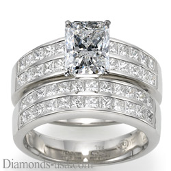 Bridal rings set, 2 carat princess sides