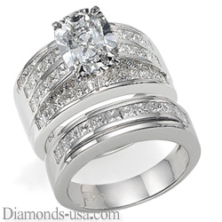Bridal rings set,2.60 carat side princess diamonds