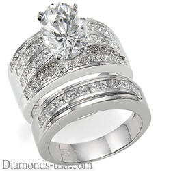 Bridal rings set,2.60 carat side princess diamonds