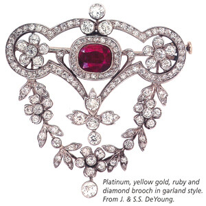 Diamonds and center Ruby brooch