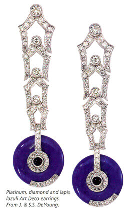 Diamonds and Lapis Art Deco drop earrings