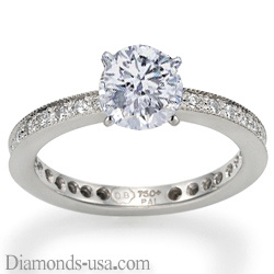 Mill grained round diamonds engagement ring
