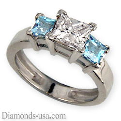 Two aquamarine side stones engagement ring