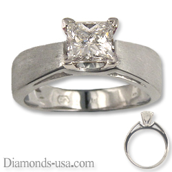 Wide band solitaire diamond engagement ring