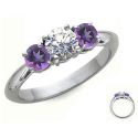 Amithyst sides, three stones engagement ring