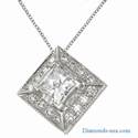 Princess pendant with surrounding round diamonds