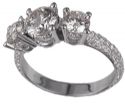 Three stones diamond ring encrusted with diamonds