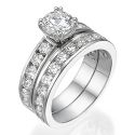 Engagement and wedding rings, channel set with 2.08 carats side stones