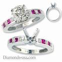 Engagement ring with side Princess Diamonds & Pink Rubies, settings