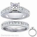 Bridal rings set, 2 carats Princess side diamonds