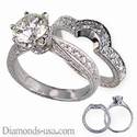 Antique bridal rings set, replica, hand engraved