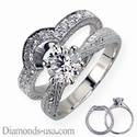 Antique bridal rings set replica, hand engraved