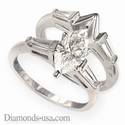 Bridal rings set, tapered baguettes side diamonds