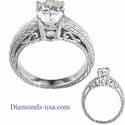 Hand engraved antique style engagement ring