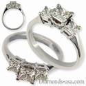 Princess cut three stone engagement ring