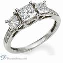 3 stone diamond ring, Princess cut, side diamonds