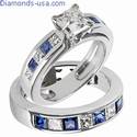 Bridal rings set, Princess diamonds & Sapphires