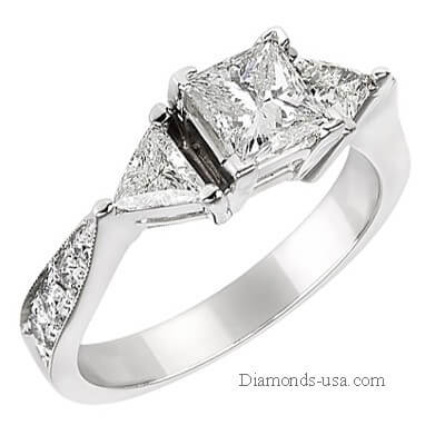 3 stone diamond ring with triangle sides