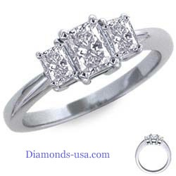 Picture of Radiant cut three stone engagement ring