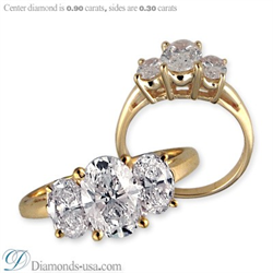 Foto Anillo de compromiso, de diamantes ovalados de tres piedras, garras compartidas.  de
