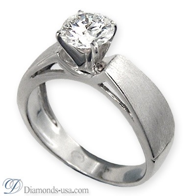 Wide band solitaire diamond engagement ring