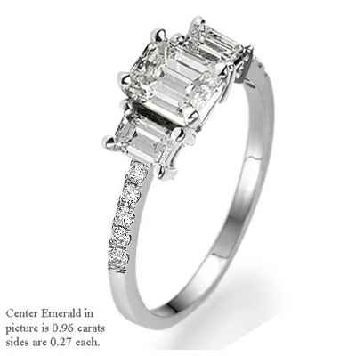 Delicate band three Emeralds diamond ring
