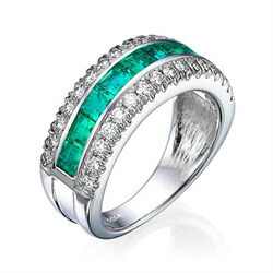 Picture of Wedding or anniversary ring with Green Emeralds Princess cut  & Round diamonds