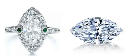 Diamante de talla marquesa, suelto y engastado en anillo de halo