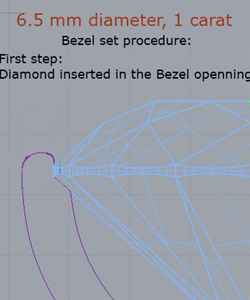 Bezel set procedure step one, diamond inserted in the pit.
