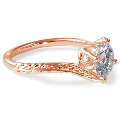  Rose Gold Vintage style wheet motif solitaire engagement ring