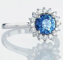 Blue Colored diamond in a halo ring