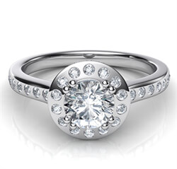 Picture of Contemporary Halo engagement ring with flush setting side diamonds