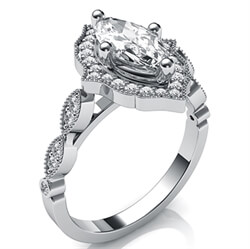 Picture of Art Deco style halo engagement ring for Marquise diamonds