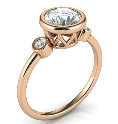 Rose Gold Bezel set Engagement ring with side diamonds, tailored to your chosen diamond