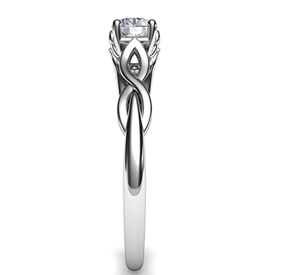 Anillo de compromiso solitario infinito con motivo de hoja, engastado con diamante GH VS de talla muy buena de 0,25 quilates