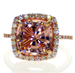 Foto Listo para enviar, anillo de compromiso de morganita rosa de 4 quilates y diamantes laterales de 0.55 quilates, en oro rosado de 14 k de