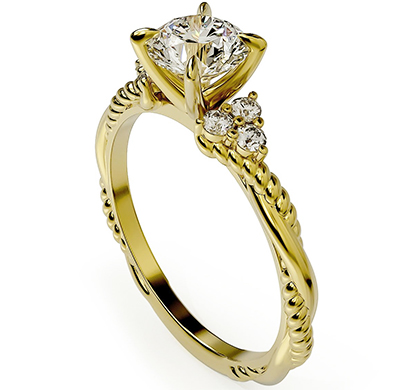 Rope engagement ring with side diamonds