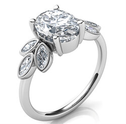 Foto Engaste de anillo de compromiso ovalado con diamantes marquesa laterales de