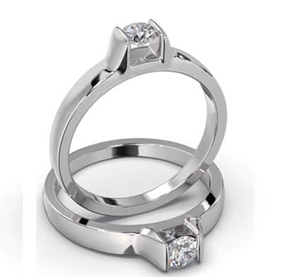 Solitaire engagement ring with 0.20 carat natural diamond, F SI1 Very-Good Cut
