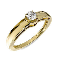 Foto Diamante natural F SI1 de 0.12 quilates, talla muy buena, en anillo de compromiso Crown Solitaire de