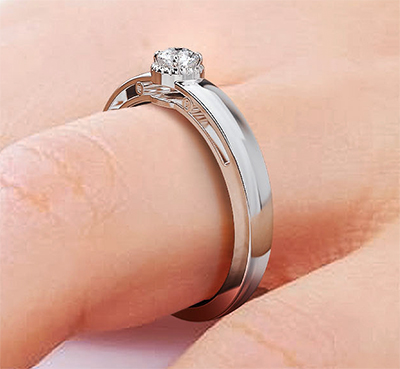 Diamante natural F SI1 de 0.12 quilates, talla muy buena, en anillo de compromiso Crown Solitaire