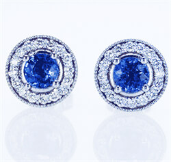 Picture of 1.50Cts Designers pave set diamond stud earrings with Ceylon Sapphires 1.25 CTS