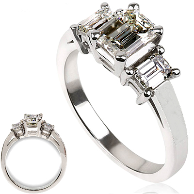 Three rectangular diamonds ring