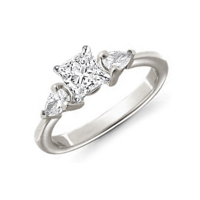 0.59 Carats, Princess, Semi set with side stones