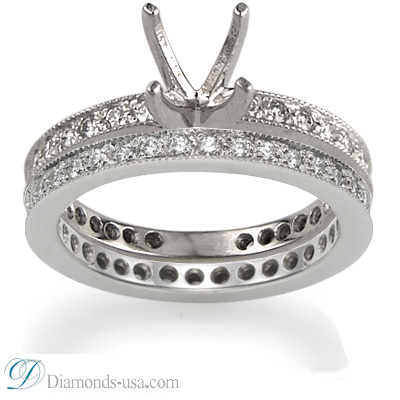 Thin bridal rings set with round diamonds