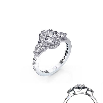 Engagementring with two Pear diamonds and a Pave set band