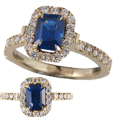 1 carat Blue Sapphire Emerald with 1/3 Ct diamonds