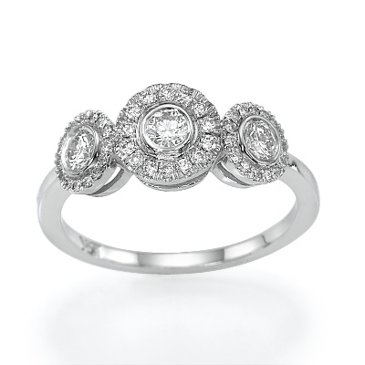 Crisscross three diamond ring, 0.45 carats